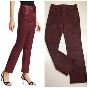 PAIGE 5 Pocket Burgundy CINDY Coated Denim Slit Hem Straight Leg Jeans